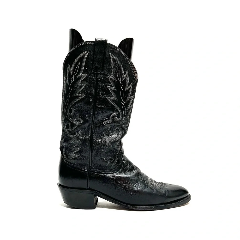 Vintage 1970s men’s black leather western style cowboy boots